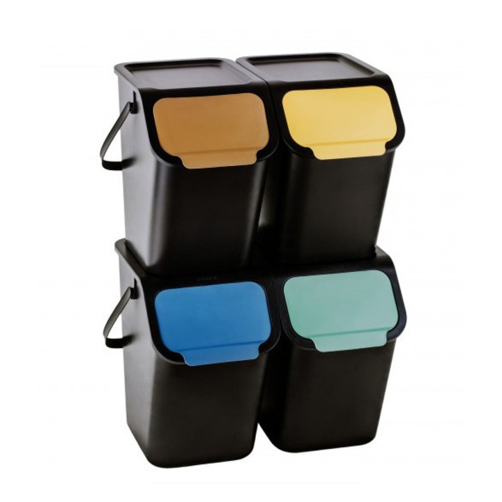 Négy hulladékgyűjtő edény, fekete, 25 liter, 25x39x38 cm