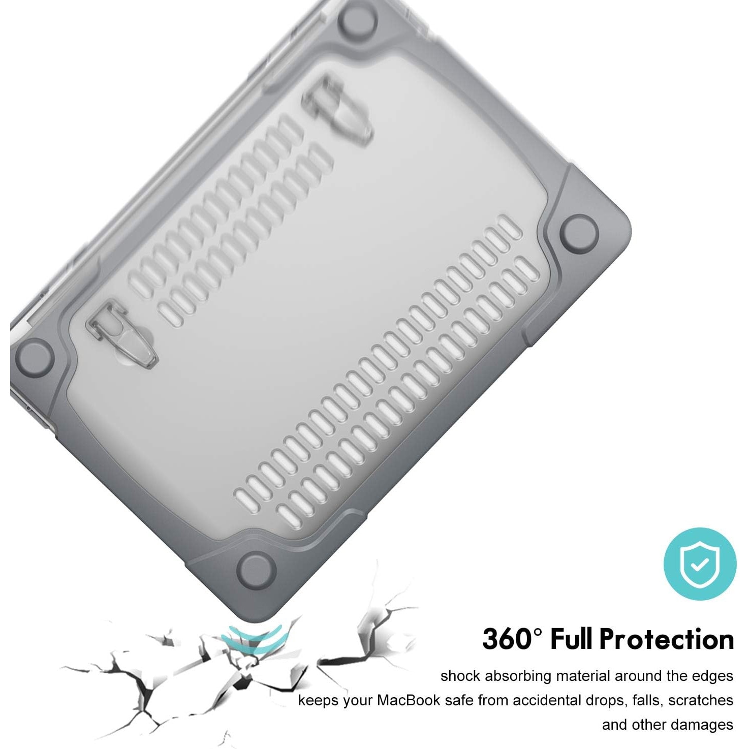 Carcasa laptop PZOZ, compatibil cu MacBook 13" 2018-2020, Policarbonat, material anti-alunecare, rezistent la zgarieturi, culoare Gri