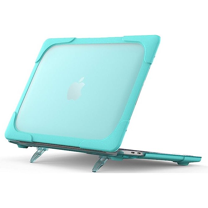 Carcasa laptop PZOZ, compatibil cu MacBook 13" 2018-2020, Policarbonat, material anti-alunecare, rezistent la zgarieturi, culoare Turcoaz