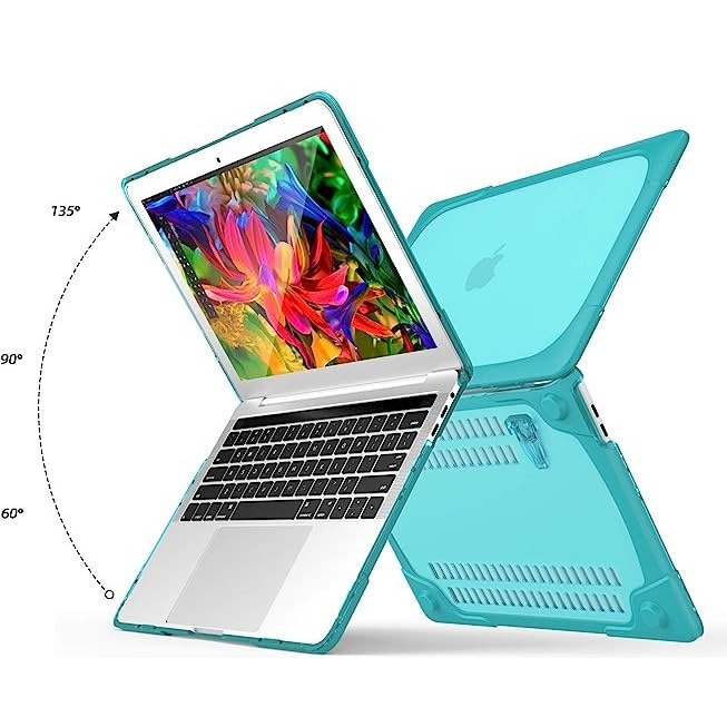 Carcasa laptop PZOZ, compatibil cu MacBook 13" 2018-2020, Policarbonat, material anti-alunecare, rezistent la zgarieturi, culoare Turcoaz