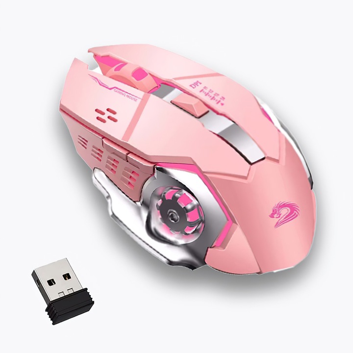 Геймърска мишка Excitat, USB, 7 цвята със светодиоди, Розов