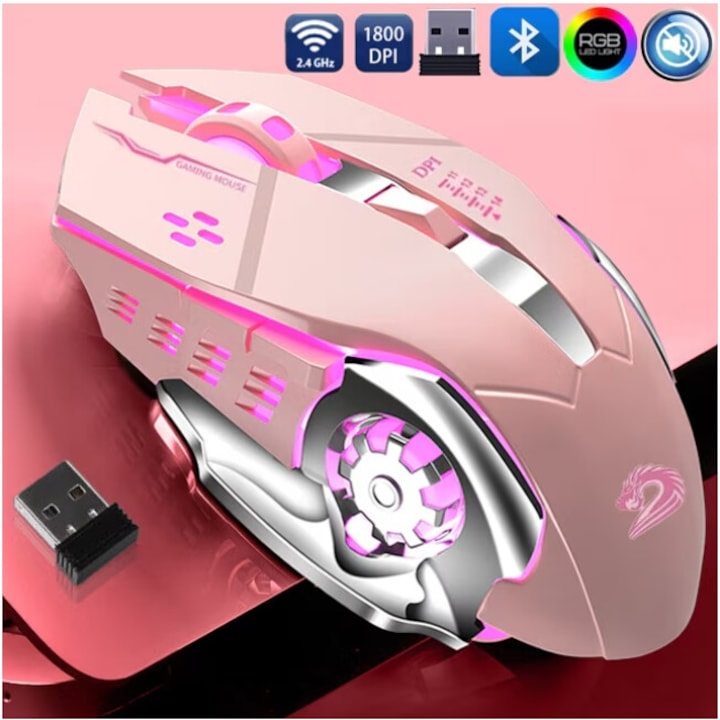 Gamer egér, Excitat®, USB, 7 szín LED-ekkel, rózsaszín