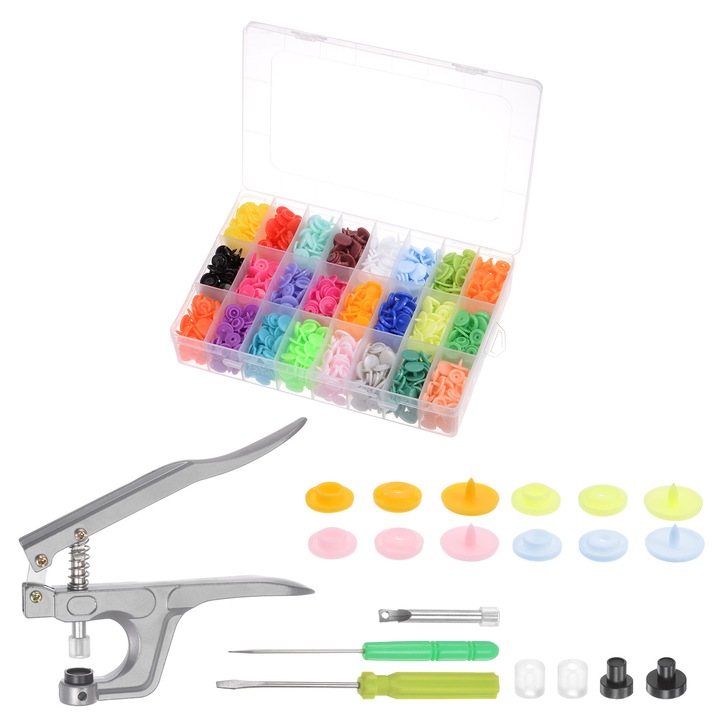 Set 360 accesorii de fixare cu snap cu 7 instrumente, X Autohaux, Multicolor