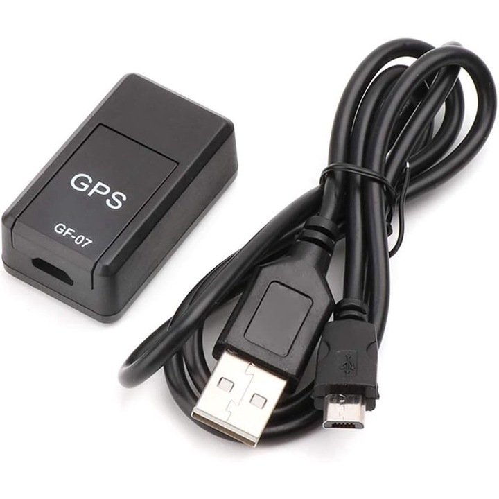 Dispozitiv inteligent pentru urmarire prin GPS, cu microfon, GMO, compatibil cartela SIM si card MicroSD, cu magnet puternic + Cablu USB to Mirco USB, negru