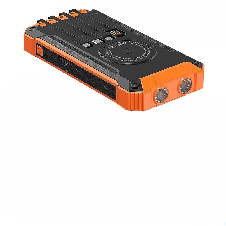 Baterie Externa, Incaracare Solara Wireless TU&YA® 20000 mAh, Universala si pentru Tigara electronica prin cablu USB, Conform standard Qi, Portocaliu