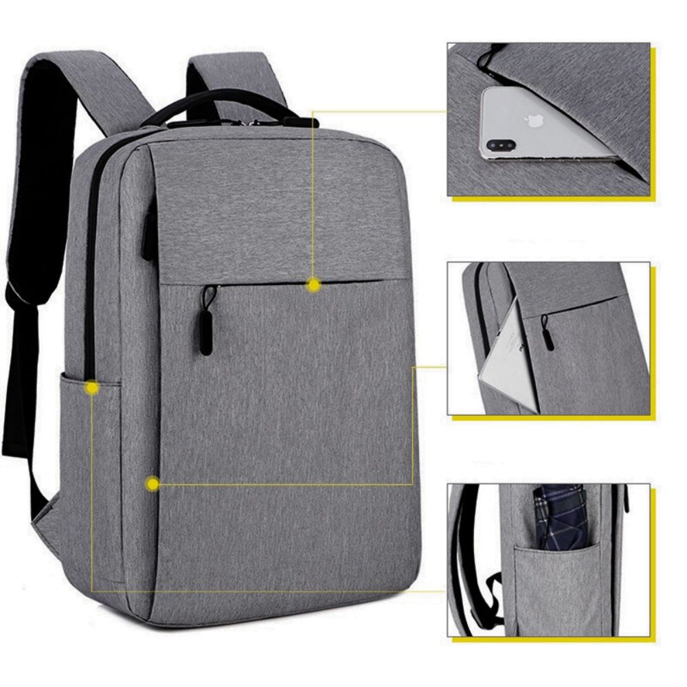 Rucsac Jayden pentru laptop, Port de incarcare USB, Rezistent la apa, 15.6 inch, Gri