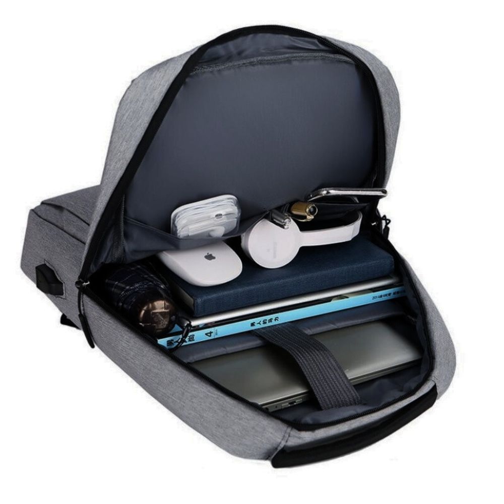 Rucsac Jayden pentru laptop, Port de incarcare USB, Rezistent la apa, 15.6 inch, Gri