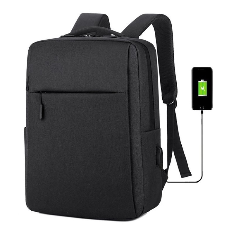 Rucsac Jayden pentru laptop, Poliester, Port de incarcare USB, Rezistent la apa, 15.6 inch, Negru