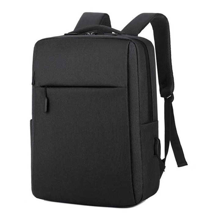 Rucsac Jayden pentru laptop, Poliester, Port de incarcare USB, Rezistent la apa, 15.6 inch, Negru