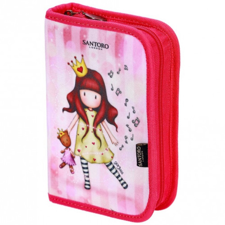 Penar Gorjuss, 1 compartiment, 20.1 x 14 x 4cm, poliester, neechipat, suport pentru rigla, culoare rosu