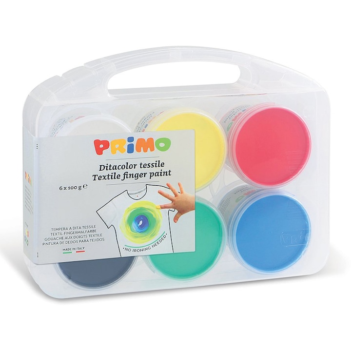 Бои за текстил Primo, 6 цвята: жълт, син, червен, зелен, бял, черен, Дерматологично тествани