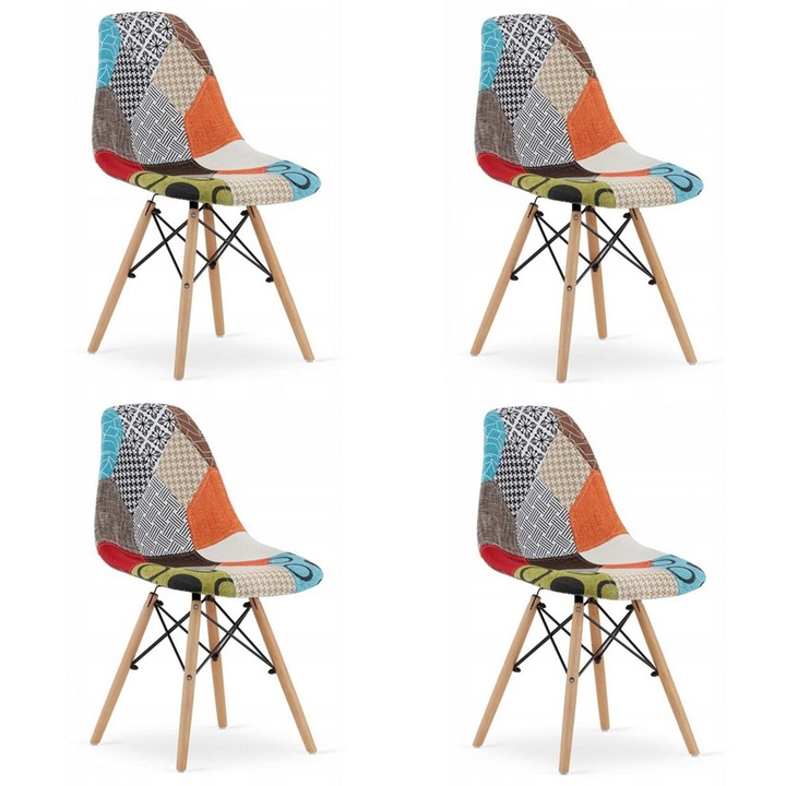Set 4 scaune bucatarie/living, Artool, seul, textil, lemn, mozaic multicolor, 46.5x56.5x82.5 cm