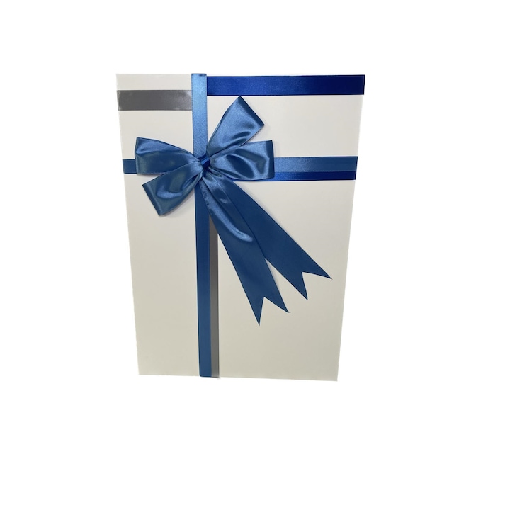 Cutie cadou, carton alb cu fundita albastra, 50x33x13 cm