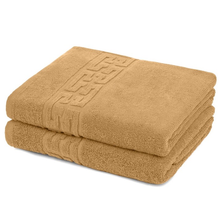 Комплект 2 кърпи за ръце, памук, гръцки бордюр, 500g/m², 30x50cm, кафяв