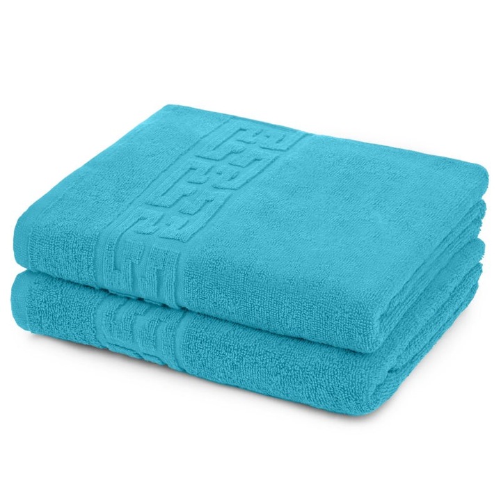 Комплект 2 кърпи за ръце, памук, гръцки бордюр, 500g/m², 30x50cm, тюркоаз