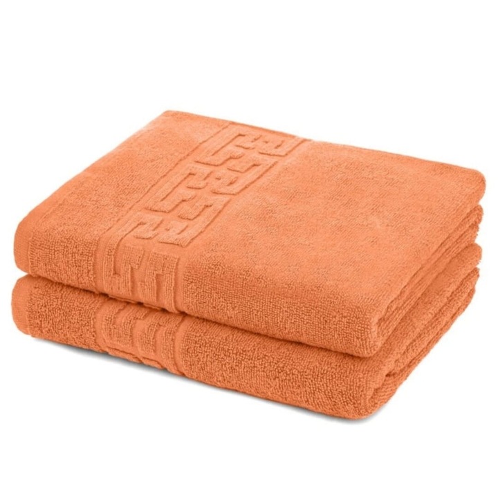 Set 2 prosoape de maini, Bumbac, Bordura Greceasca, 500g/m², 30x50cm, Portocaliu