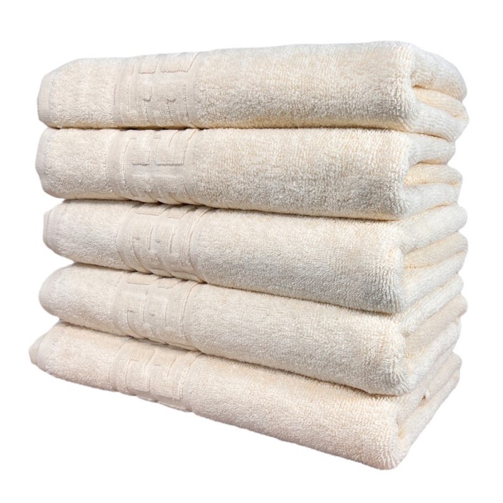 Комплект от 5 кърпи за баня, Памук, Гръцка граница, 500g/m², 70x140cm, Ивоар