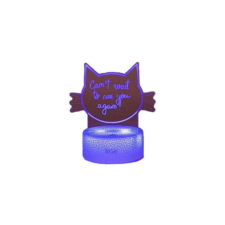 Lampa decorativa 3D halber cu mesaj personalizabil tip Pisica cu marker inclus, Alb