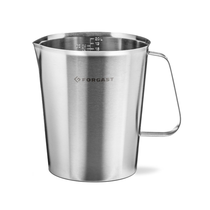 Ulcior gradata din otel inox, Forgast, 2 Litri, Dimensiuni 14x17 cm, impartire in interiorul ulciorului la fiecare 100 ml