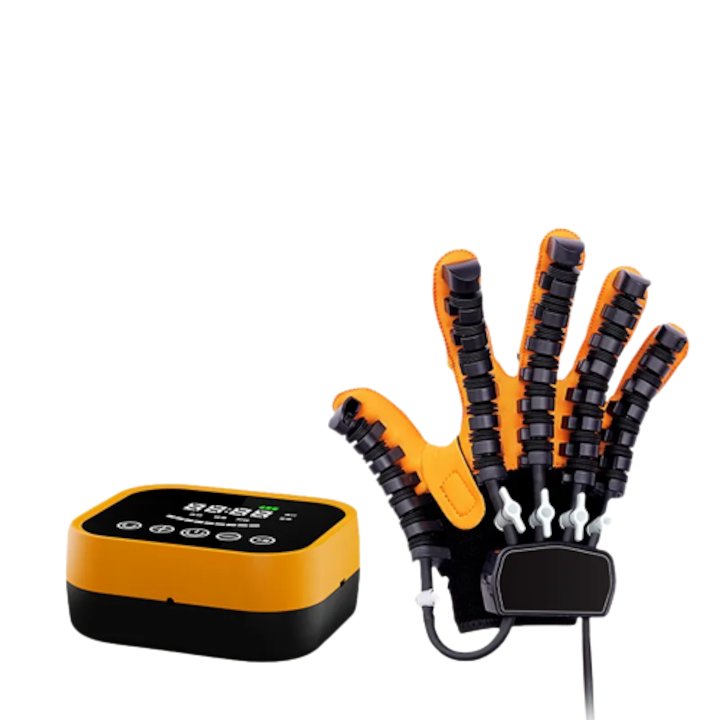 Професионална роботизирана ръкавица за ръка, QUAL BRAND®, предназначена за възстановяване след инсулт, наранявания, повишаване на подвижността, упражнителна ръкавица, топка за упражнения, ДЕСНА ръка, размер XL, Черно-Жълто