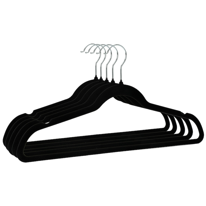 Set 10 Umerase Catifea, UnicUtil®, Set Umerase 10 Bucati Antialunecare, 45 x 25 x 0.5 cm, Design Elegant si Functional, Carlig Cromat Rotativ 360°, Ideale pentru Pantaloni, Bluze, Sacouri si Haine Delicate, Organizare Eficienta in Dulap, Negru