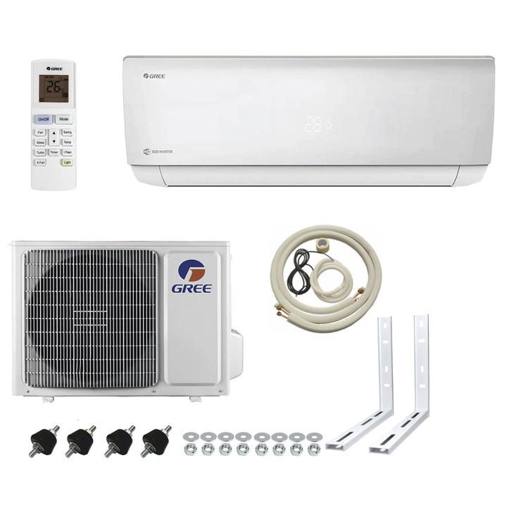Pachet aer conditionat Gree Bora A4 Silver R32 GWH12AABXB-K6DNA4F 12000 BTU, WiFi + kit complet de montaj( 3ml teava de cupru izolata 6 si 10, 3ml furtun condens, cablu electric 4x1,5, set console, banda matisat, suruburi prindere) NEW 2026