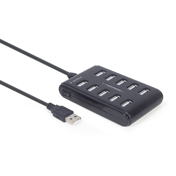 GEMBIRD външен хъб, USB портове USB 2.0 x 10, USB връзка, кабел 0.8 m, черен