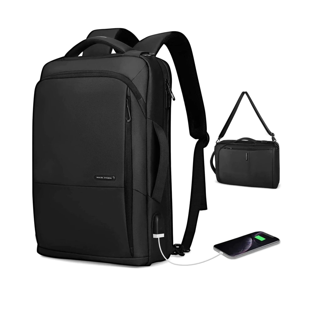 Ghiozdan Mark Ryden, compatibil cu laptop 15.6 inch, tableta 9.7 inch, full impermeabil, port USB si micro USB, antifurt, 3 modalitati de purtare, unisex, negru