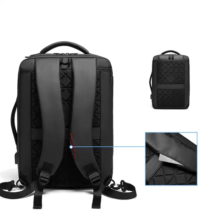 Ghiozdan Mark Ryden, compatibil cu laptop 15.6 inch, tableta 9.7 inch, full impermeabil, port USB si micro USB, antifurt, 3 modalitati de purtare, unisex, negru