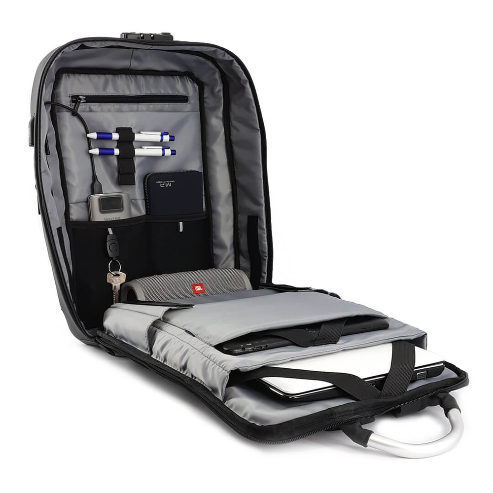 Ghiozdan Mark Ryden, compatibil cu laptop 15.6 inch si tableta 9 inch, port USB, blocare TSA, impermeabil, ergonomic, 18L, antifurt, rezistent la uzura, negru