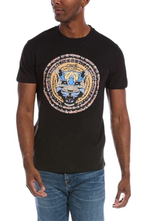 Tricou barbati cu imprimeu foto, Cavalli Class, negru, Negru