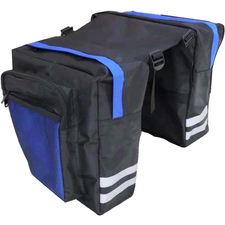 Geanta pentru sa de bicicleta, PVC, Negru/Albastru