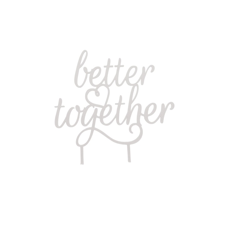 Tortadísz, "JOBBAN EGYÜTT", esküvői felső 14,1 x 14 cm elefántcsont fehér