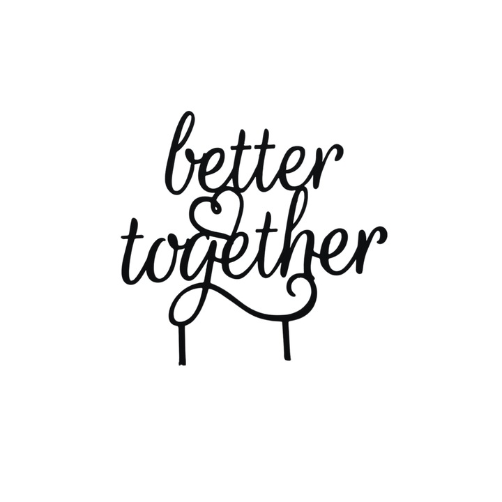 Tortadísz, "JOBBAN EGYÜTT", esküvői felső 14,1 x 14 cm fekete