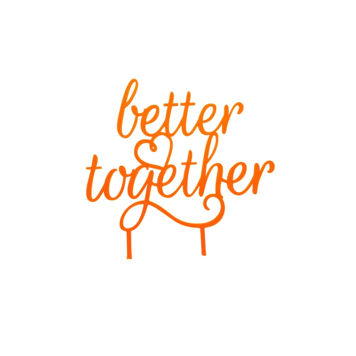 Tortadísz, "JOBBAN EGYÜTT", esküvői felső 14,1 x 14 cm narancs