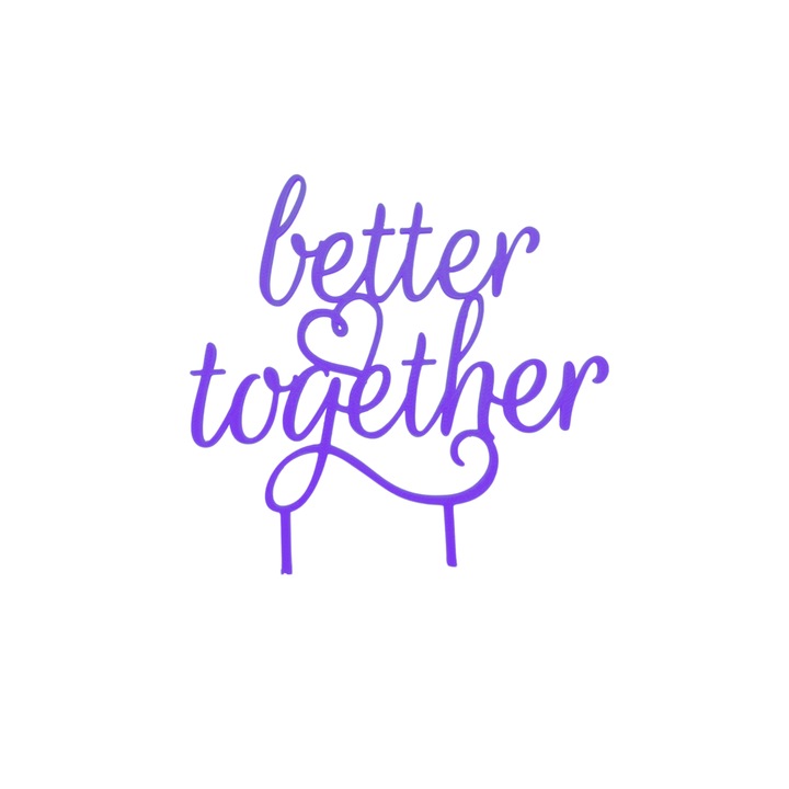 Tortadísz, "JOBBAN EGYÜTT", esküvői felső 14,1 x 14 cm világos lila