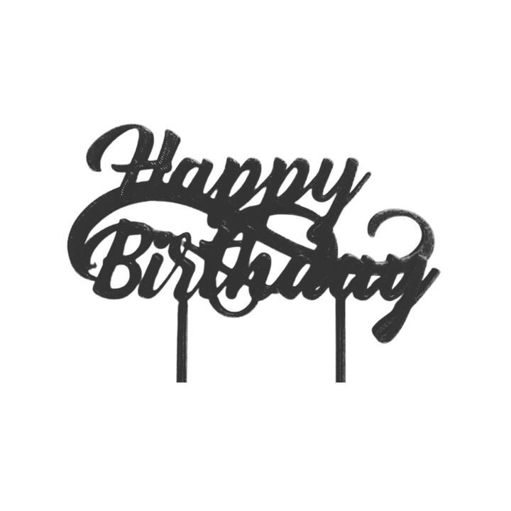 Декорация за рожден ден "HAPPY BIRTHDAY", 12,8 х 15 см черна