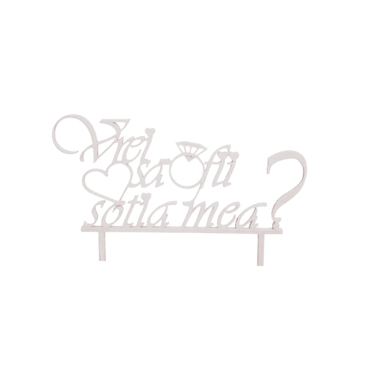 Tortadísz, "Akarsz a feleségem lenni?", különleges esemény, 14 x 20,5 cm Elefántcsont fehér