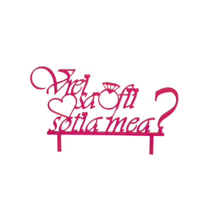 Tortadísz, "Akarsz a feleségem lenni?", különleges esemény, 14 x 20,5 cm Málna rózsaszín