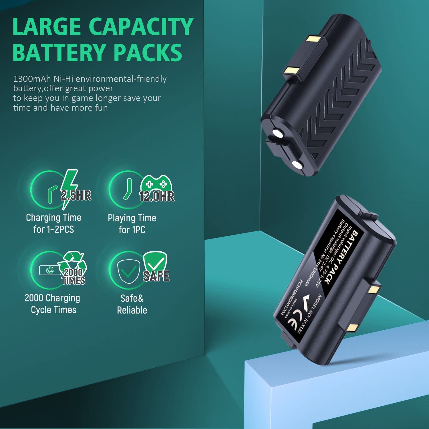 Комплект двойна зарядна станция с 2 батерии 1300 mAh, съвместима с Xbox ...