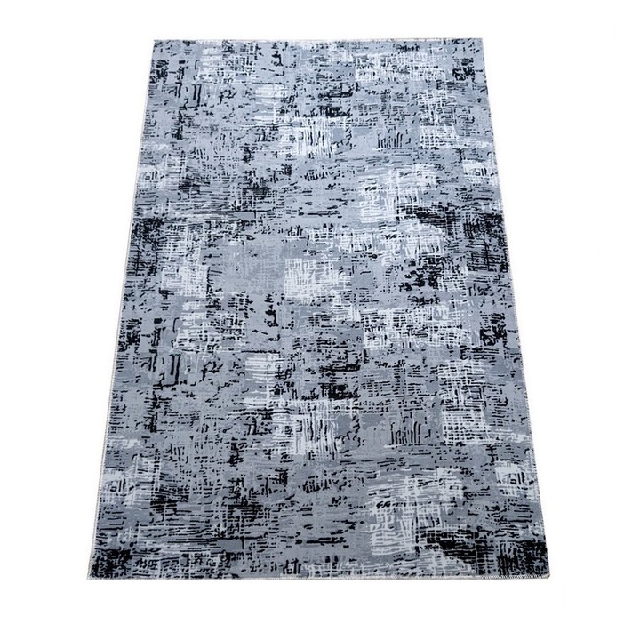 Килим Hilton против плъзгане, Сив с черен, Полиестер, 150 x 230 см