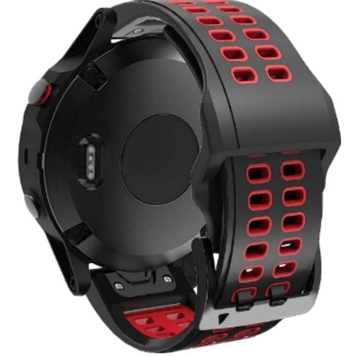 Бързо освобождаваща се силиконова каишка за смарт часовник, съвместима с Garmin Fenix 5 5Plus 6 6Pro 7 7Pro, Epix Descent G1, Forerunner 965 955 945 935, Approach S62 S60, Tactic Bravo Quatix5, ширина 22 mm, черно червено