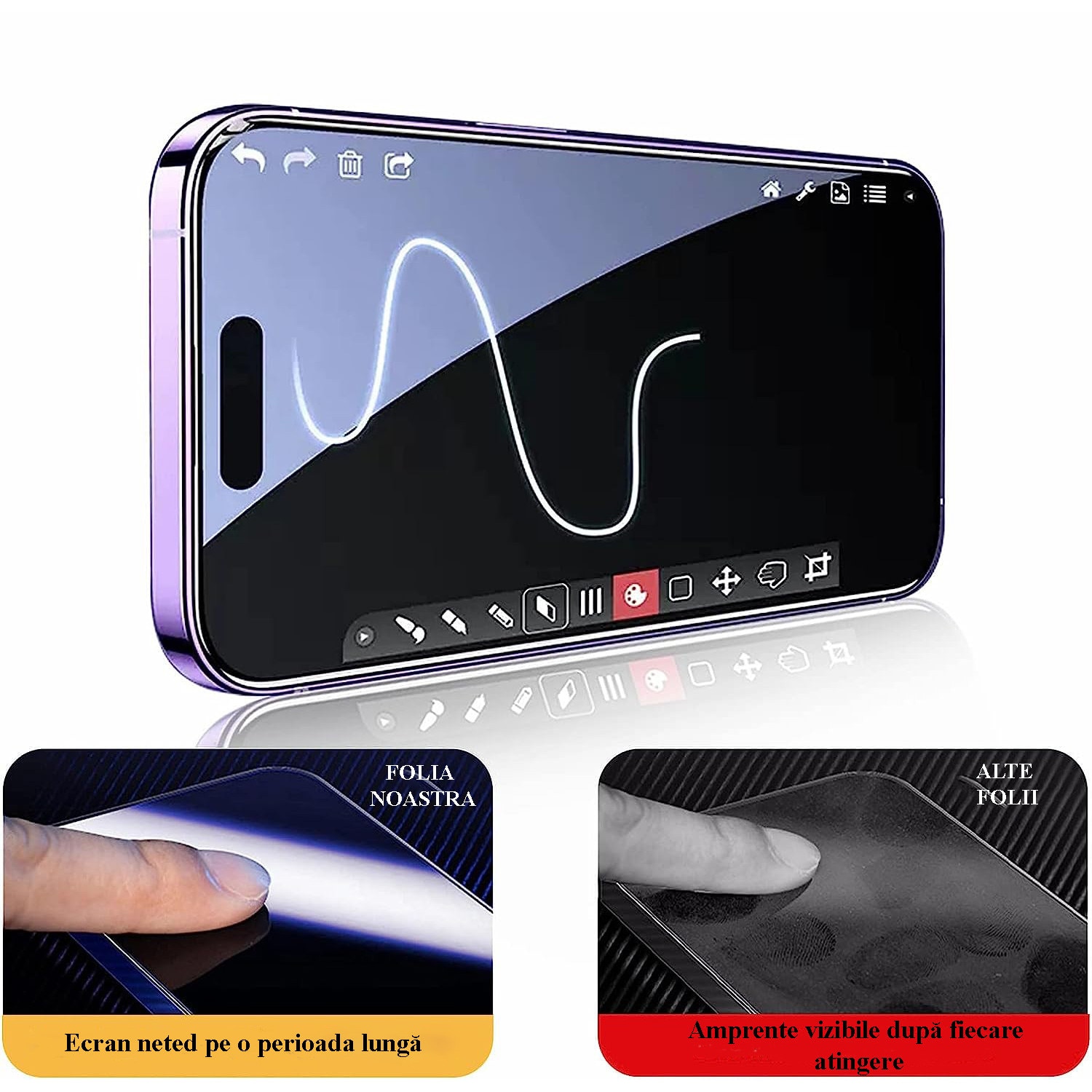 Folie protectie de sticla compatibil iPhone 13 Pro Max/ 14 Plus, sistem aplicare usoara patentat, aplicare in 5s, fara bule, fara praf, margini negre