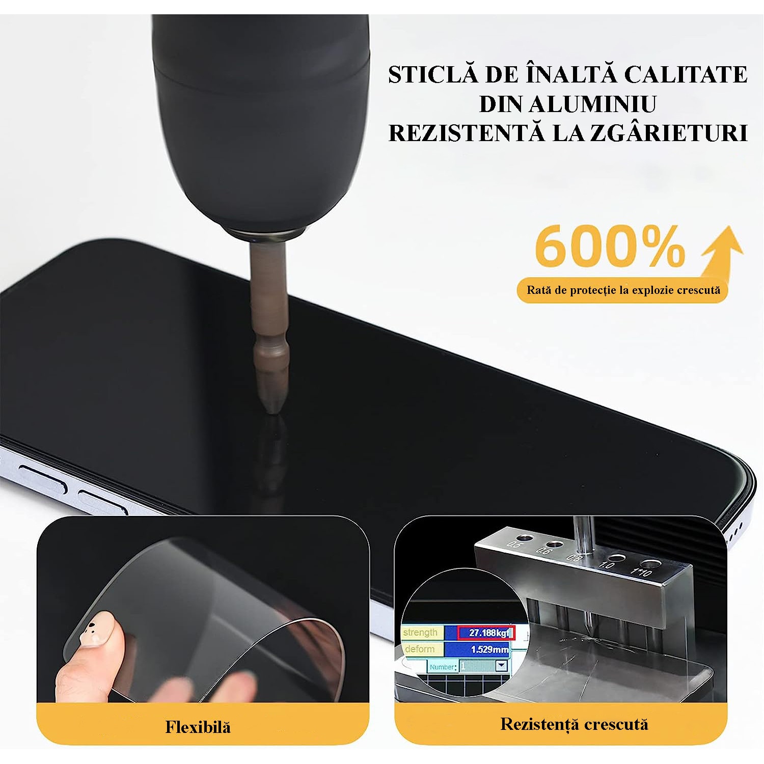 Folie protectie de sticla compatibil iPhone 14 Pro, sistem aplicare usoara patentat, aplicare in 5s, fara bule, fara praf, margini negre