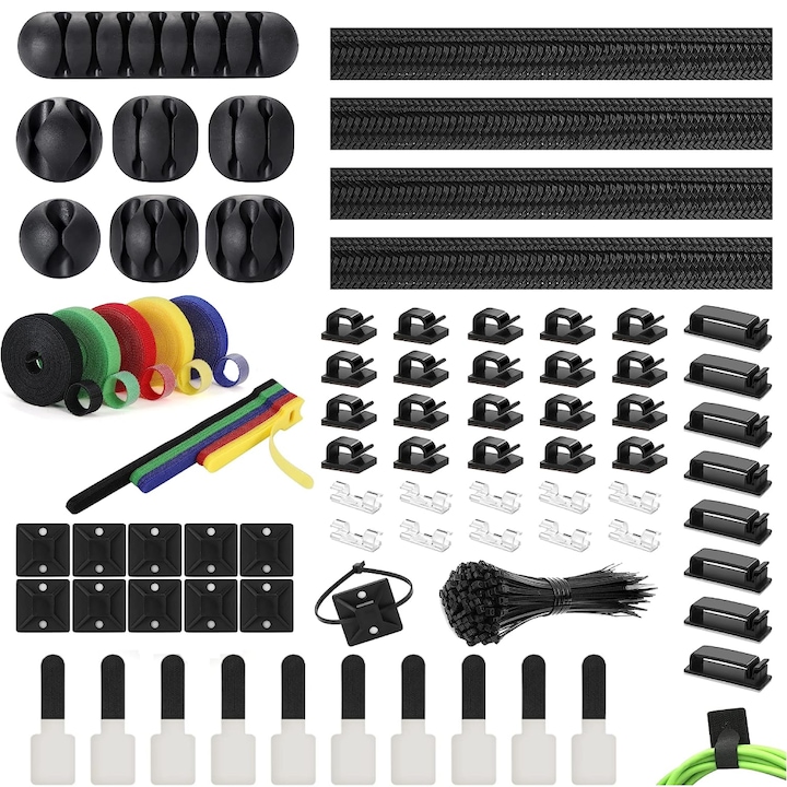 Kit de organizare cabluri NOTWAIT, 204 bucati, 50cmx13mm, 300cmx10mm