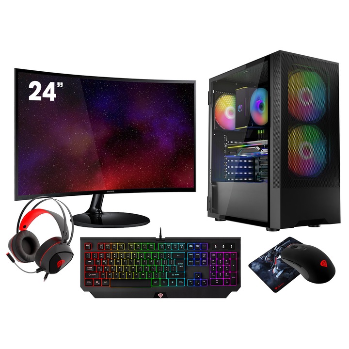VIST Sistem PC Ryzen 5 5600G, Ram 32GB, AMD RX VEGA7, SSD 1TB M.2, WIFI, LCD 24, Windows 11 Pro preinstalat