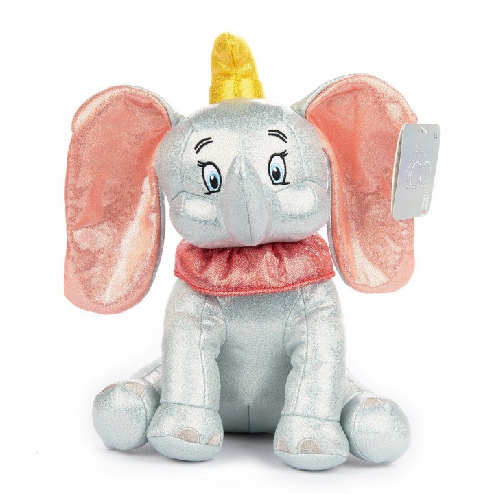Плюшена играчка с блясък и звуци, Дъмбо, Disney Collection 100, 28 см