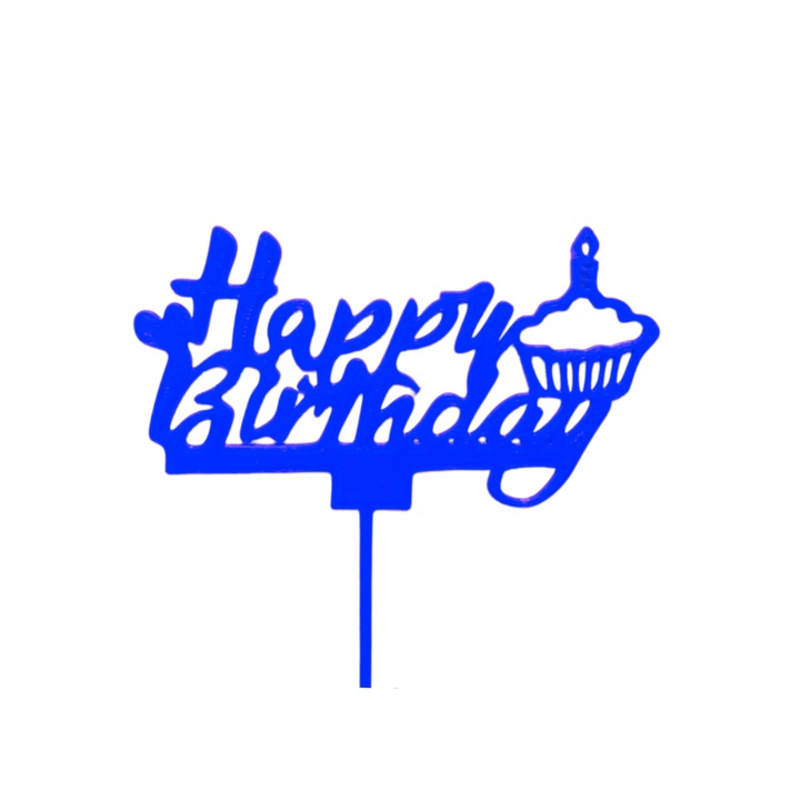 Tortafedő dekoráció, "Boldog születésnapot" cupcake, 12,5 x 10,4 cm kék