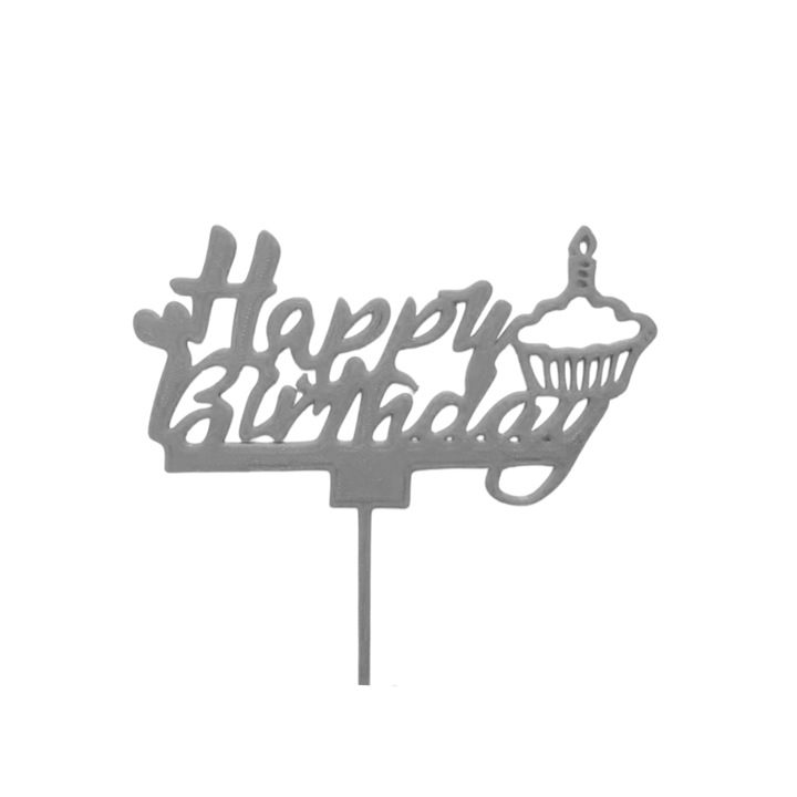 Tortafedő dekoráció, "Boldog születésnapot" cupcake, 12,5 x 10,4 cm ezüst