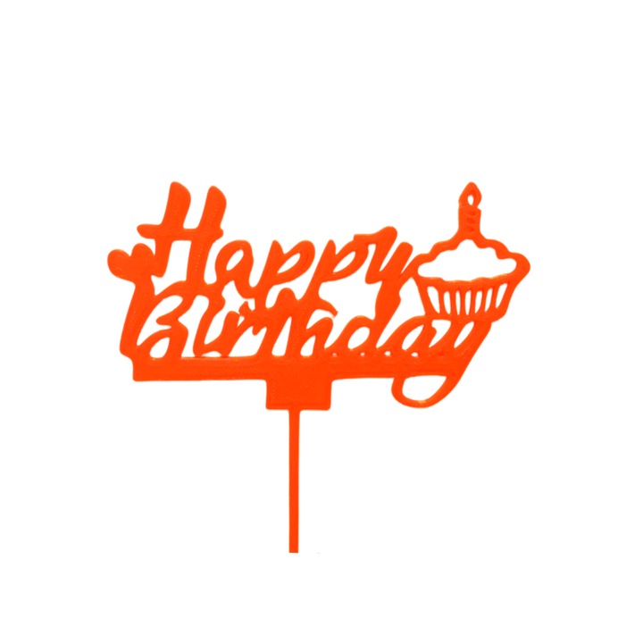Tortafedő dekoráció, "Boldog születésnapot" cupcake, 12,5 x 10,4 cm Narancs